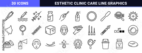 Dermatology Injection and Skin Care Line Art Symbols for Medical Esthetics and Cosmetic Procedures Technical Monoline Aesthetic