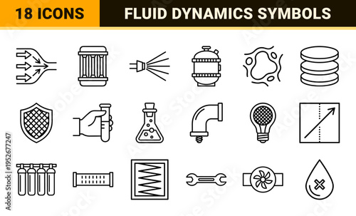 Industrial Membrane Filtration and Fluid Dynamics Monoline Symbols for Reverse Osmosis Water Treatment and Technical Engineering Systems