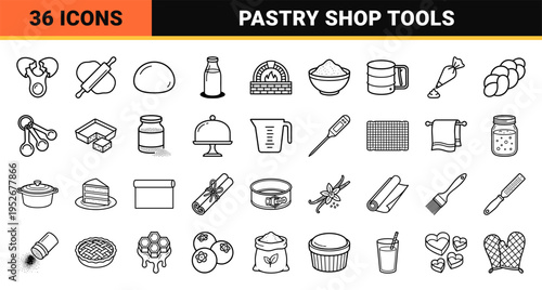 Artisanal Baking and Pastry Arts Monoline Outline Symbols for Culinary Branding and Recipe Design Featuring Minimalist Visual DNA