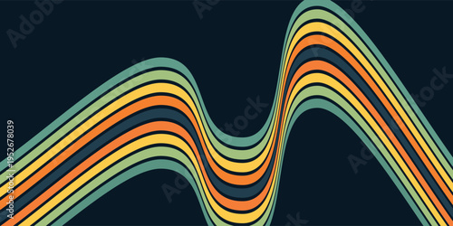 Abstract background of rainbow groovy Wavy Line design in 1970s Hippie Retro style. eps 10