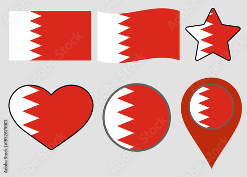 bahrain flag set vector
Vector set of flags in various shapes round, star, wavy, heart