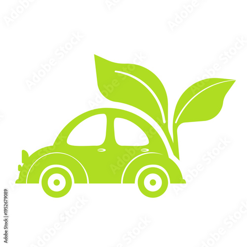 A simple eco car icon representing sustainability, clean energy, and environmentally friendly transportation