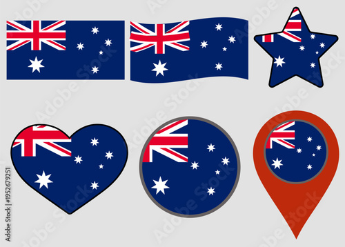 australia flag set vector
Vector set of flags in various shapes round, star, wavy, heart