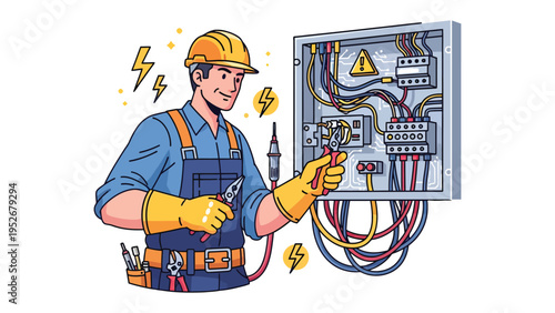 Electrician at Work: An electrician skillfully repairs an electrical panel, ensuring safety and precision in his work, embodying expertise in the realm of electricity.