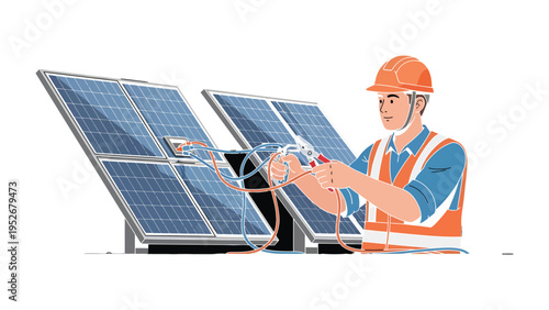Solar Panel Technician: A skilled technician, equipped with necessary tools, diligently inspects and maintains the solar panels, showcasing commitment to clean energy