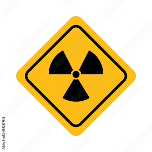 Radioactive Hazard Sign Isolated in Flat Design Style. Radiation Warning Diamond Shaped Label Symbol for Packages, Outdoor Design.