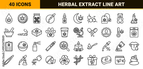 Cannabis Wellness Monoline Symbols for Organic Oil Extracts and Herbal Supplement Branding featuring Minimalist Hemp Leaf Line Art Aesthetic