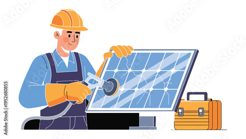 Solar Panel Technician at Work: An skilled technician working on a solar panel, showcasing expertise and commitment to sustainable energy.