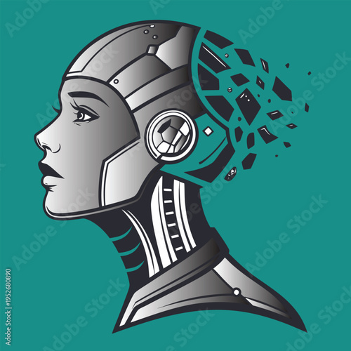 Robot head with broken circuit board vector
