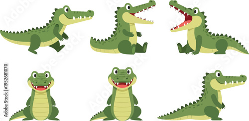 Crocodile cartoon character set isolated vector