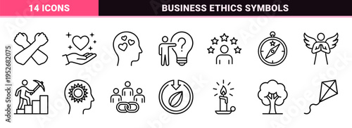 Corporate Core Values and Business Ethics Monoline Symbolism. Technical Neo-line Art Style for Organizational Culture and Mission Statements.