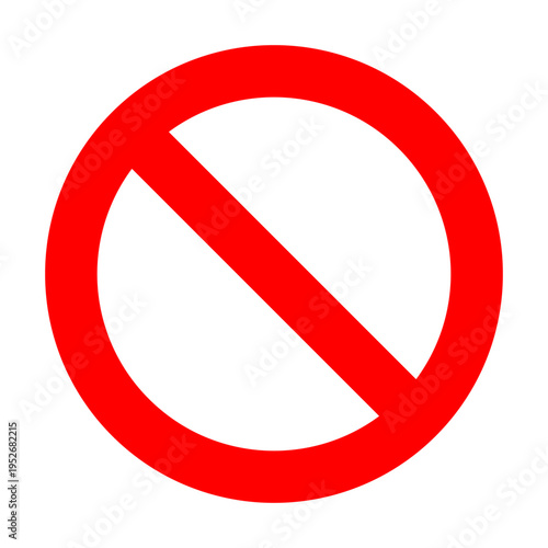 Red prohibition sign icon. Universal vector crossed circle symbol for indicating ban, restriction, or denial. Vector illustration.