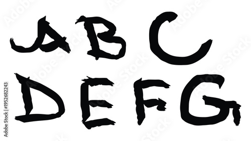 Alphabet letters A B C D E F G written in a bold, expressive font