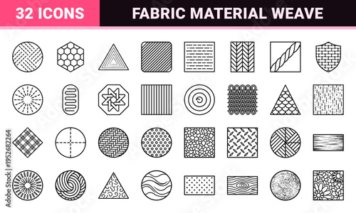 Technical Textile Weave and Industrial Material Surface Texture Monoline Symbols for Fashion Design and Manufacturing Specifications