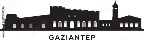 Gaziantep Turkey City Skyline Silhouette Vector Illustration Showing Landmarks and a Historic Castl