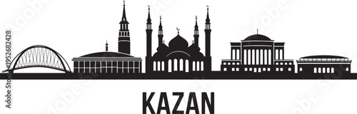 Kazan Russia City Skyline Silhouette Vector Illustration Featuring Famous Landmarks and Architectur