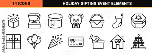 Monoline Celebration Symbols for E-commerce Rewards and Event Gifting, Minimalist Linear Outline Style for Digital Marketing and UI Design