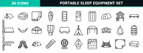 Camping Gear and Outdoor Shelter Monoline Symbols for Adventure Travel Navigation and Commercial Product Mapping Applications
