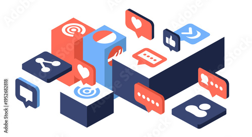 A clean, isometric speech bubble illustration. Ideal for representing communication, messaging, feedback, or dialogue in digital interfaces and market
