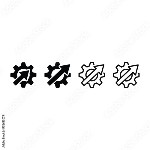 Gear icon set with arrow and line symbols for settings and configuration