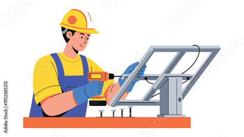 Solar Panel Installation: A skilled construction worker meticulously installs a solar panel, showcasing expertise and the commitment to sustainable energy. 