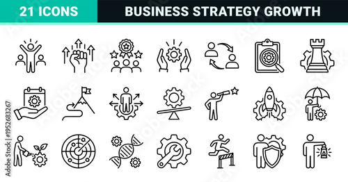 Business Change Management Monoline Icons for Corporate Restructuring Strategy and Organizational Development Technical Line Art Graphics