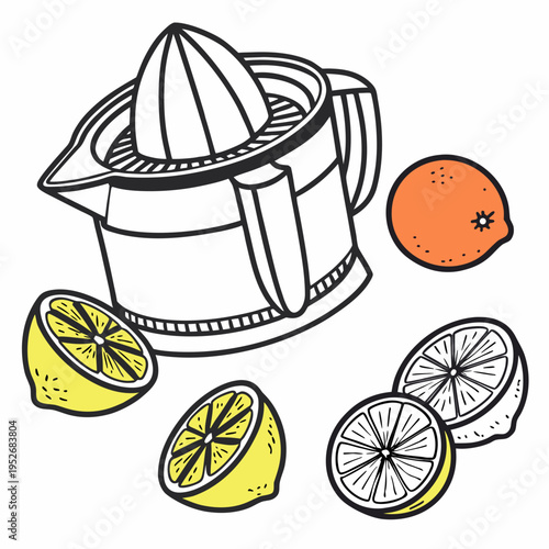 Group of citrus fruits lemons oranges and juicers for homemade juice preparation isolated on white background colorful vector