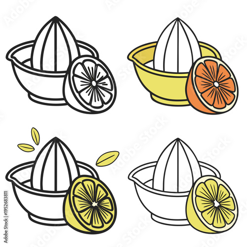 Set of citrus juicers with lemons and oranges fruit slices different styles isolated on white background vector colorful elements