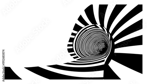 Striped spiral vortex tunnel creating optical illusion effect in graphic style