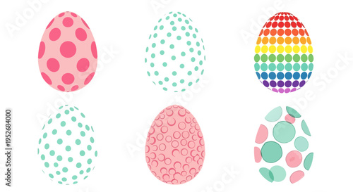 Colorful and patterned eggs displayed in a visually appealing arrangement