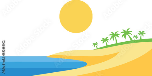 Tropical beach sunny day colorful illustration for travel brochure