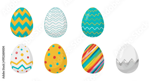 Colorful and patterned eggs displayed in a visually appealing arrangement