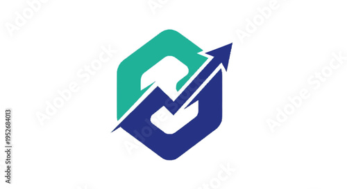 Abstract hexagonal logo with a rising arrow symbolizing growth and progress in business and finance.