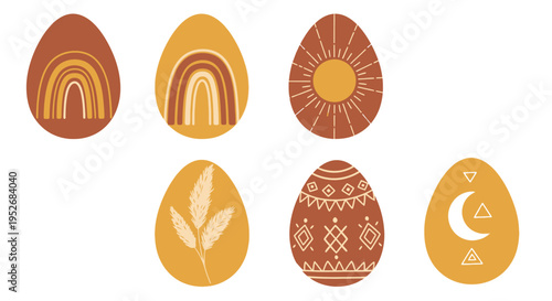 Traditional easter eggs decorated with cultural and seasonal symbols.