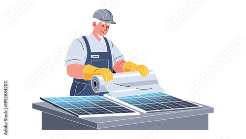 Solar Panel Technician at Work: An expert technician meticulously installs solar panels, highlighting the innovative and eco-friendly practices of renewable energy