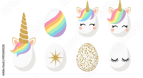 Colorful and whimsical set of unicorn-themed decorative stickers featuring various designs