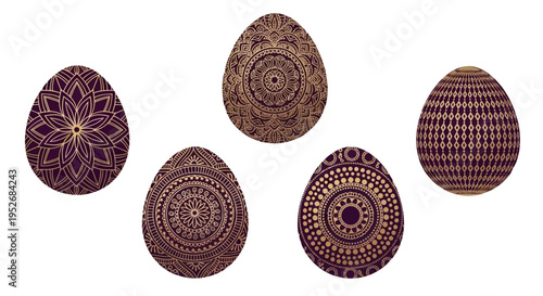 Intricate patterns on decorated eggs with geometric and floral designs