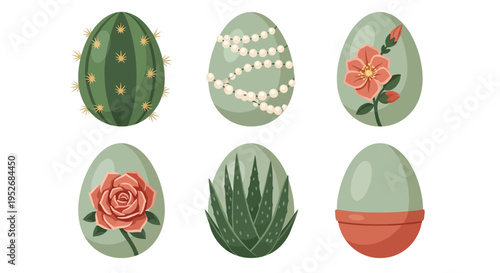Decorative easter eggs with floral and botanical designs for spring celebration