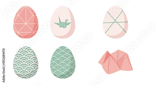 Creative illustrations of decorated eggs with various geometric and natural patterns