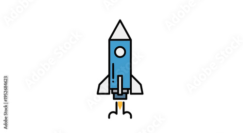 A Vector Illustration of a Blue Rocket Ship Ready for Launch Against a White Backdrop