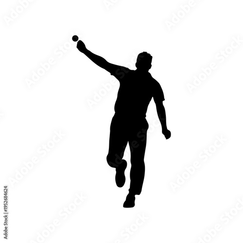 Minimal black silhouette of a cricket bowler delivering the ball in dynamic motion Vector illustration