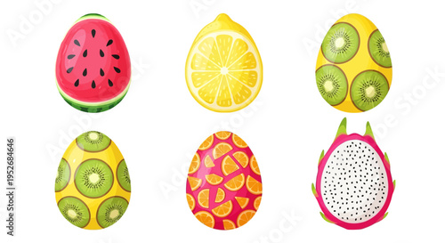 Creative eggs decorated with vibrant fruit patterns and designs