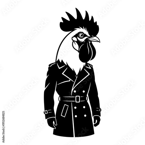Rooster head man wearing trench coat in anthropomorphic character style