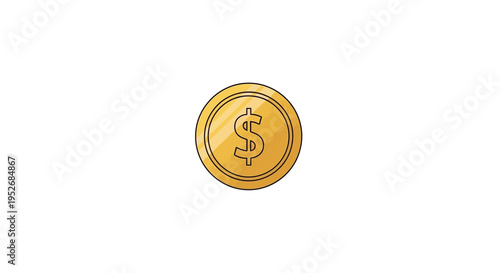 Illustrated golden coin with dollar sign symbol centered on a white background