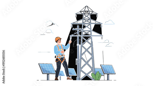 Renewable Energy Engineer: An engineer examines the solar energy structure for the renewable industry, with an eye towards a sustainable future.