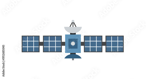 Illustration of a satellite in space, broadcasting signals, digital design, and communication