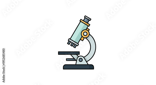 Illustration of a scientific microscope against a clean white background in a flat design