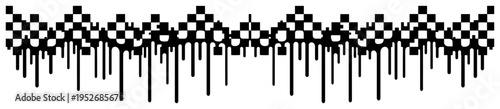 Checkerboard pattern with melting liquid drips in minimalist black and white style