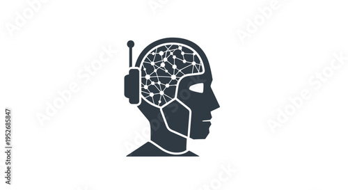 Conceptual illustration of an AI head featuring a network brain and futuristic design