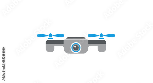 A graphic illustration depicting a drone with propeller, camera lens, and simple design